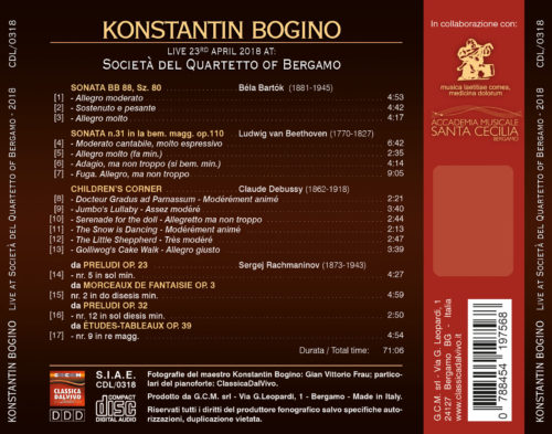 Konstantin Bogino live alla Società del Quartetto di Bergamo